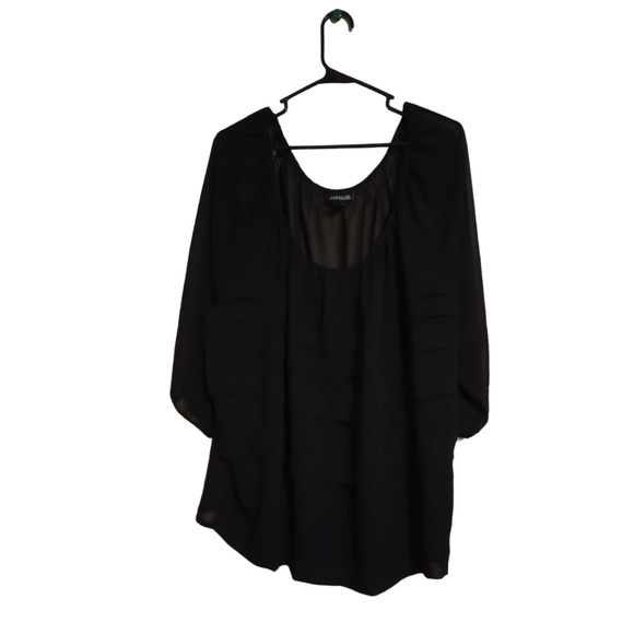 Jaquline Design Studio Long Sleeve Sheer Layered Top Blouse Size 3X Black 26"L - Picture 1 of 3